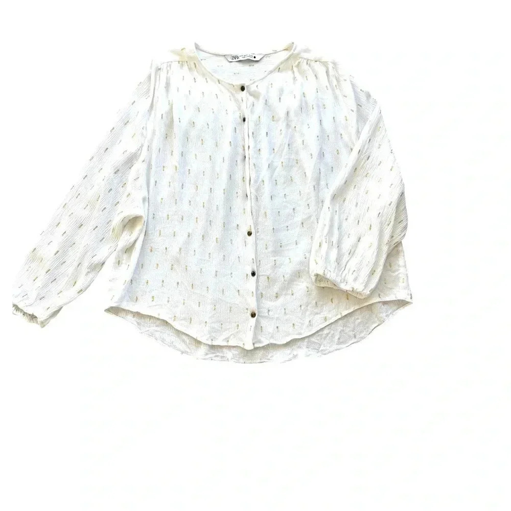 Zara women’s lightweight peasant blouse with golden metallic details size Small - Picture 3 of 7